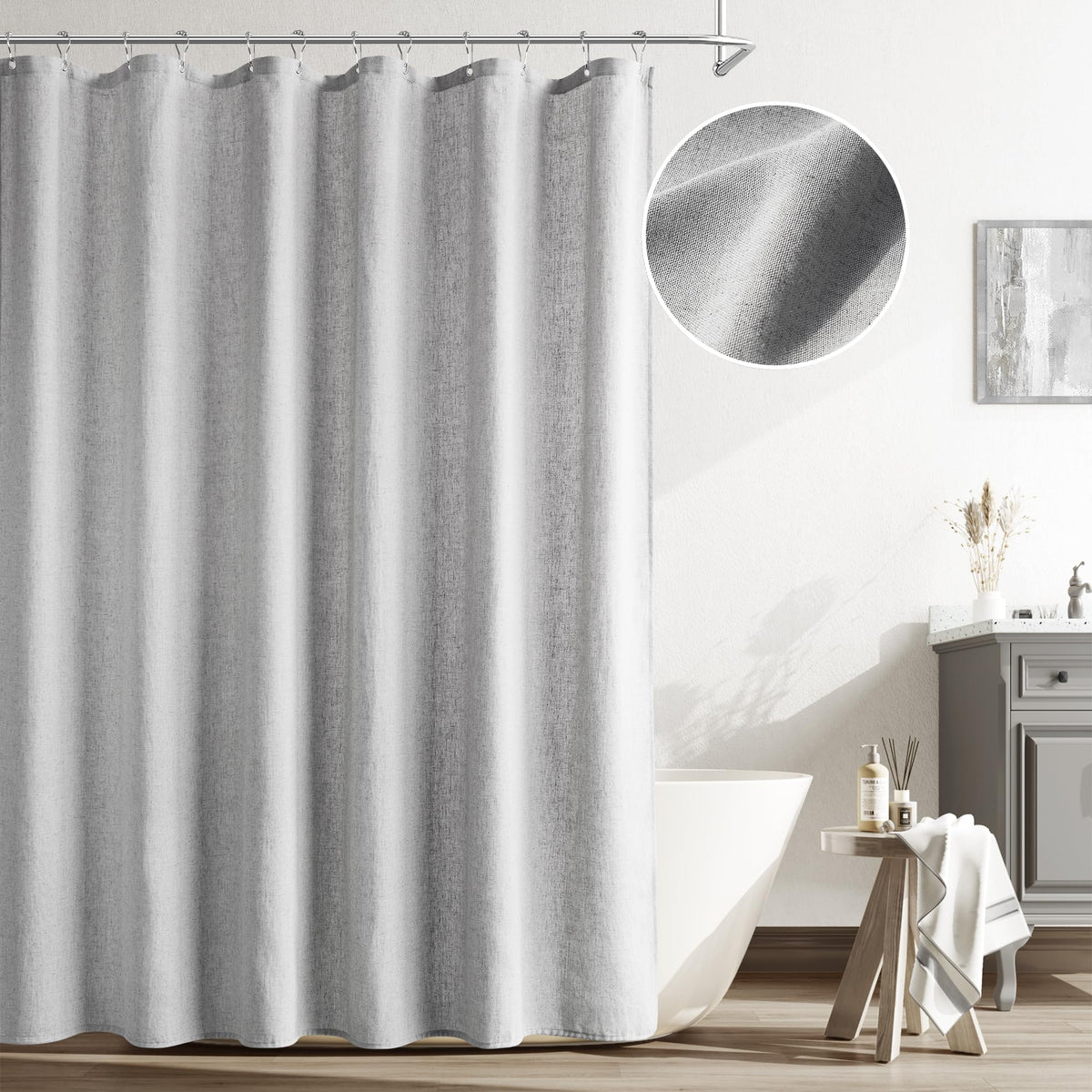 Naturoom Linen Shower Curtain 72 Inch Long for Bathroom Beige 1 Panel
