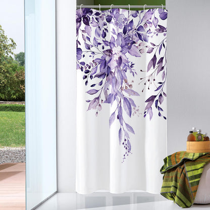 Gibelle Grey Eucalyptus Shower Curtain, Watercolor Floral Print, 72x72
