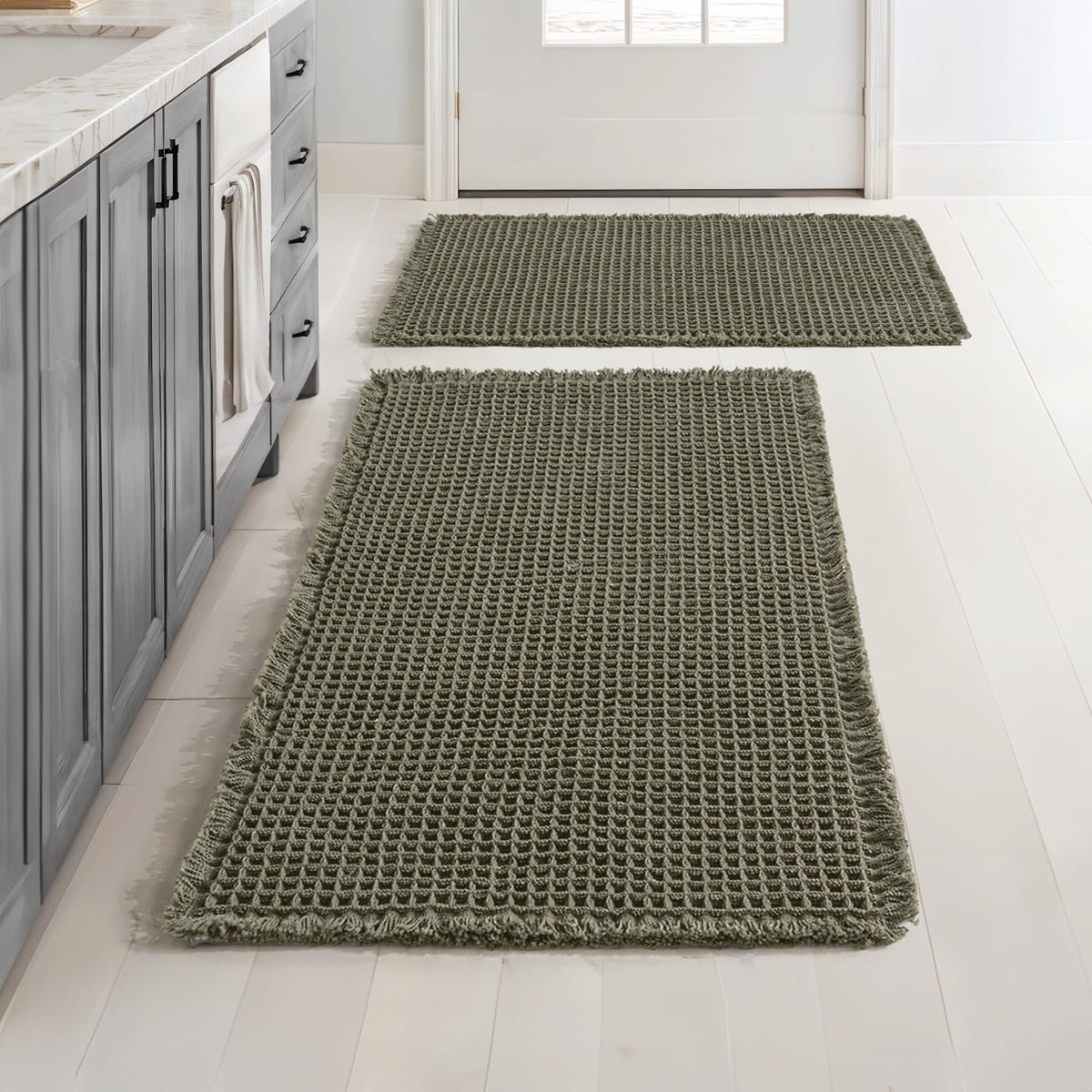 MIULEE Set of 2 Waffle Bathroom Rugs Boho Bath Mat Brown 18x30 Inch