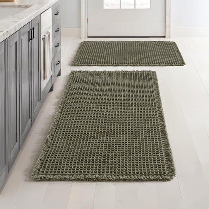 MIULEE Set of 2 Waffle Bathroom Rugs Boho Bath Mat Brown 18x30 Inch
