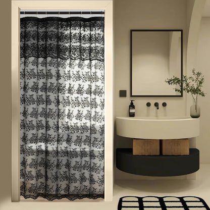 Ivory Lace Shower Curtain 72x72, Vintage Shabby Chic with Attached Valance