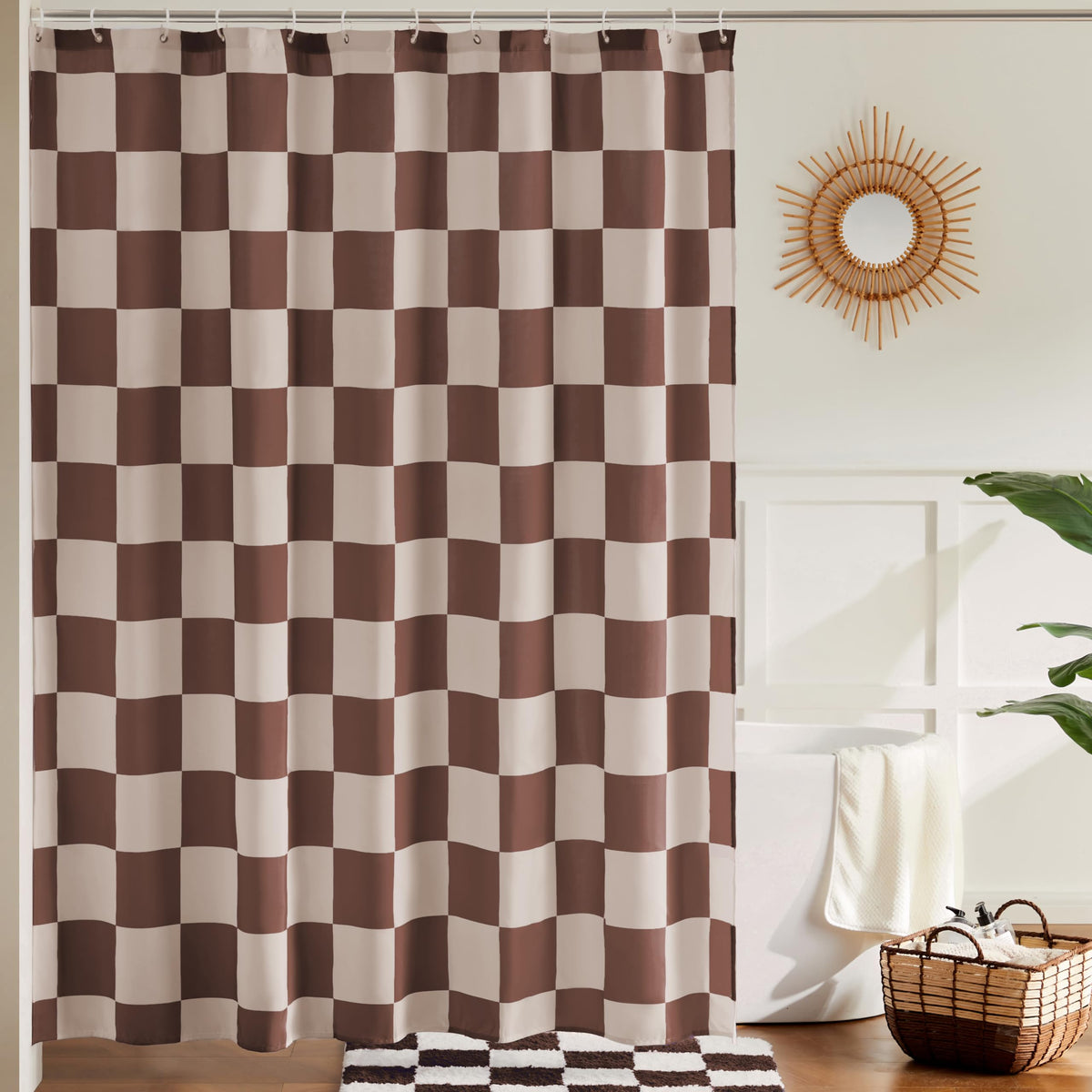 Ohocut Checkered Shower Curtain, Sage Green Shower Curtains for Bathroom, Cute Retro Checkboard Shower Curtain Vintage Aesthetic, Washable Fabric Bath Curtain 72''x72''