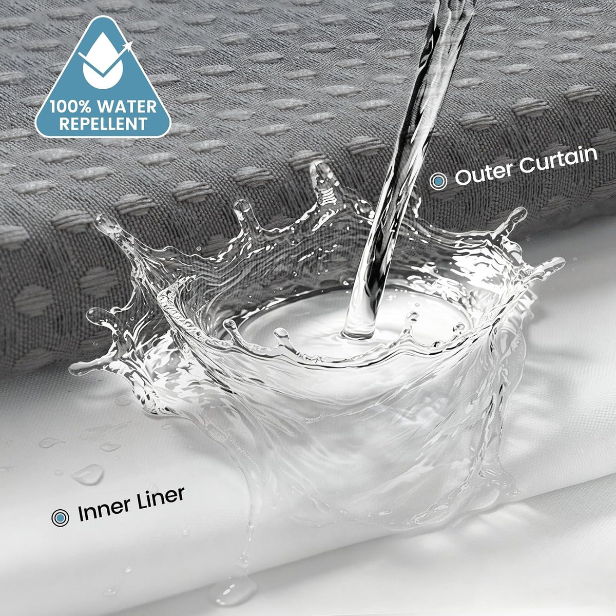 256GSM Heavyweight Ringless Waffle Shower Curtain with Liner, 71x74, Grey