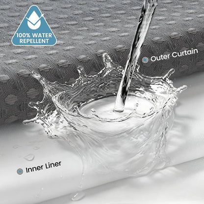 256GSM Heavyweight Ringless Waffle Shower Curtain with Liner, 71x74, Grey