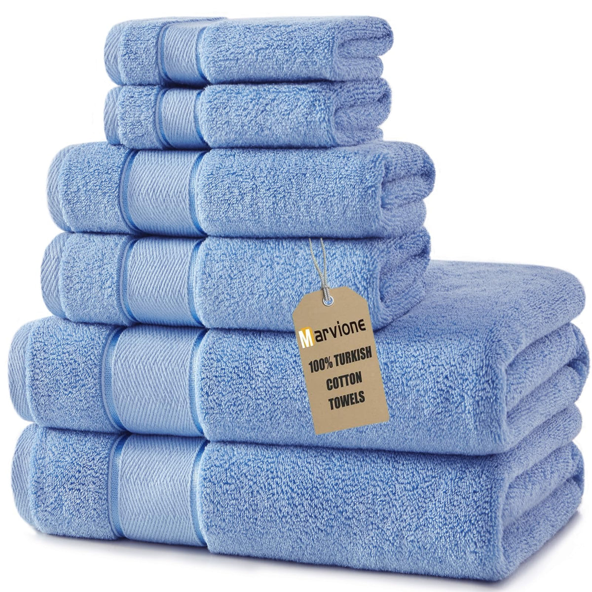 Marvione Bath Towels Set 6 Piece, 100% Turkish Cotton Luxury Towels