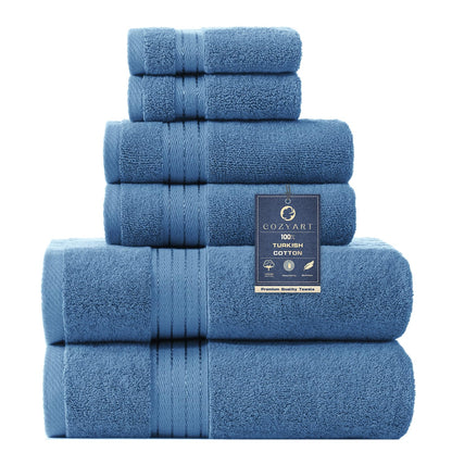 COZYART Luxury Bath Towel Set 6 Pcs, Dark Green 100% Turkish Cotton 650 GSM