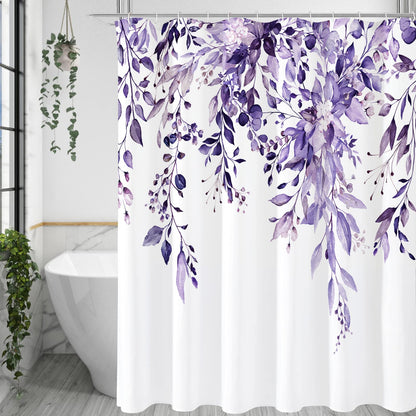 Gibelle Grey Eucalyptus Shower Curtain, Watercolor Floral Print, 72x72