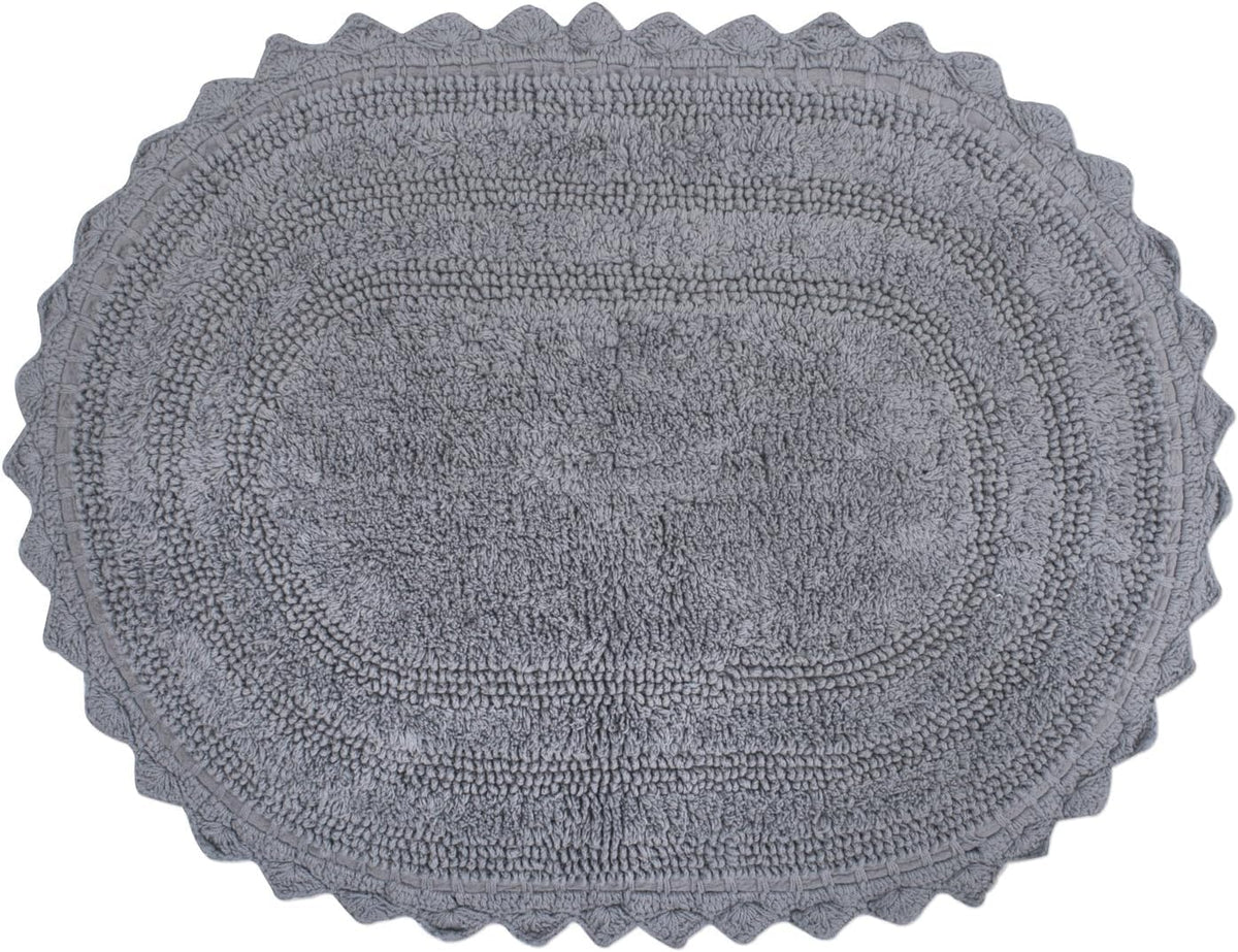 DII Crochet Collection Reversible Bath Mat, Small Oval, 17x24, White