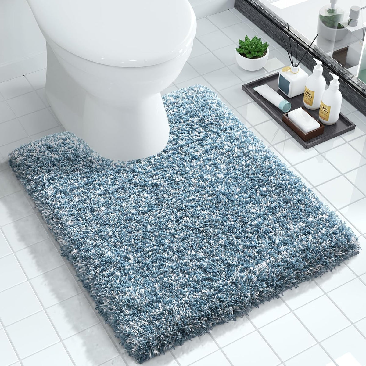 Yimobra Bathroom Rugs Non Slip Washable, Ultra Soft and Water Absorbent Bath Mats, Fluffy Shower Mat Outside, Plush Matts for Bathroom Floor/Sink, 24X17, Home Decor Accessories, Light Gray and White