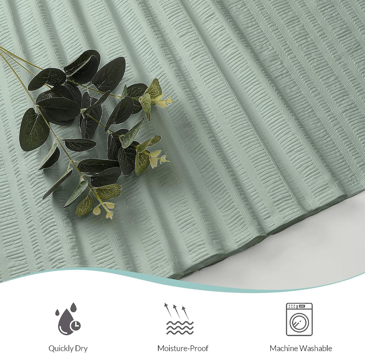 Aiyufeng Moga Sage Green Shower Curtain - 3D Embossed Textured Shower Curtains for Bathroom, Luxury Polyester Cloth Bath Curtain, 72Wx72H, Green