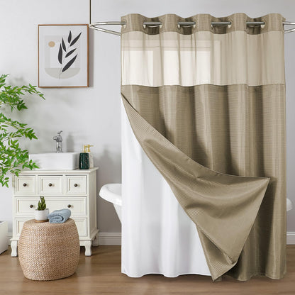 Colorful Star Sage Green No Hook Waffle Shower Curtain Set, 72 x 75 Inch