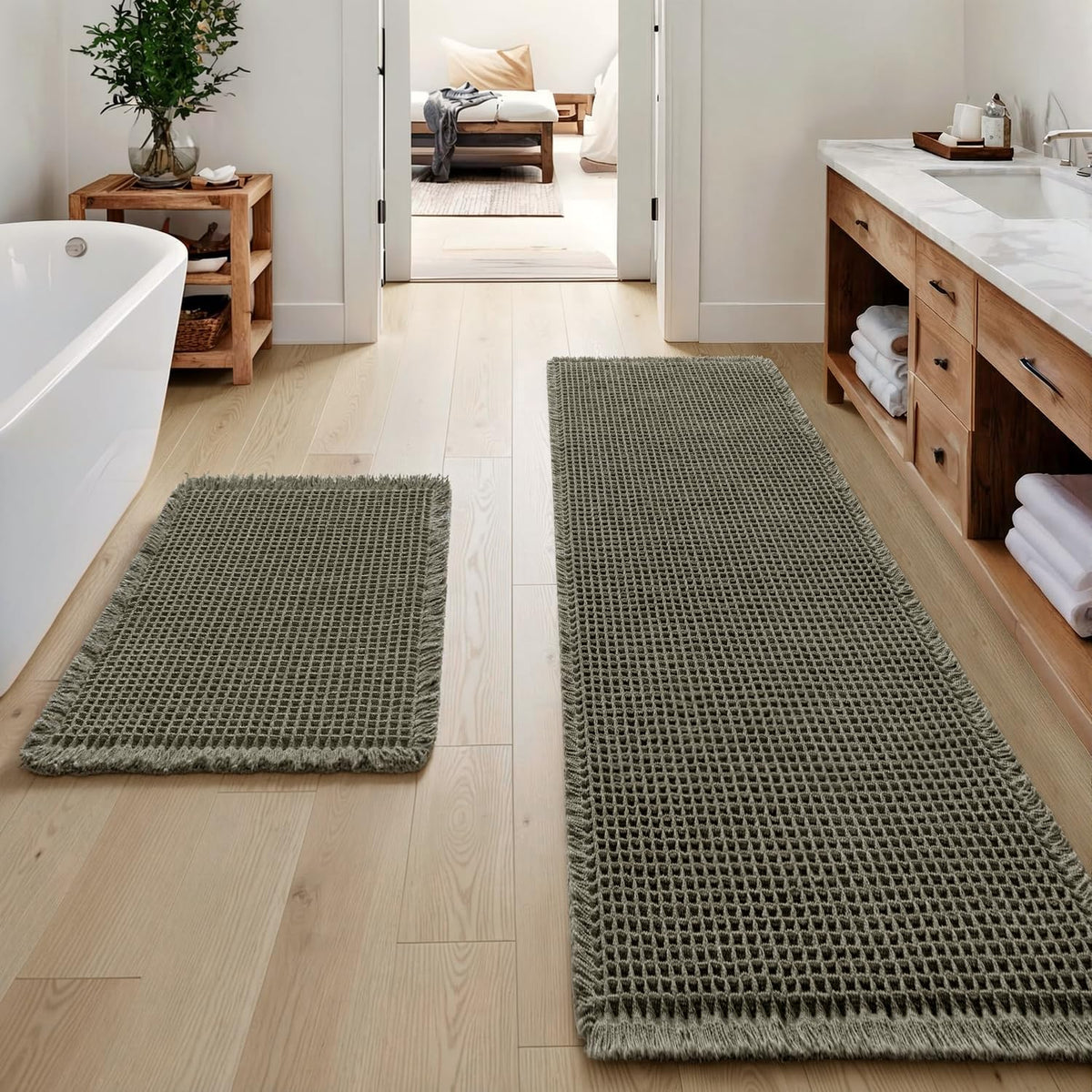 MIULEE Set of 2 Waffle Bathroom Rugs Boho Bath Mat Brown 18x30 Inch