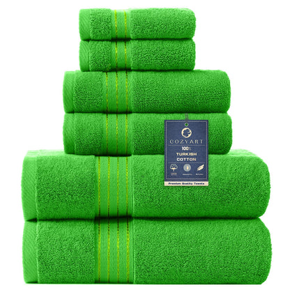 COZYART Luxury Bath Towel Set 6 Pcs, Dark Green 100% Turkish Cotton 650 GSM