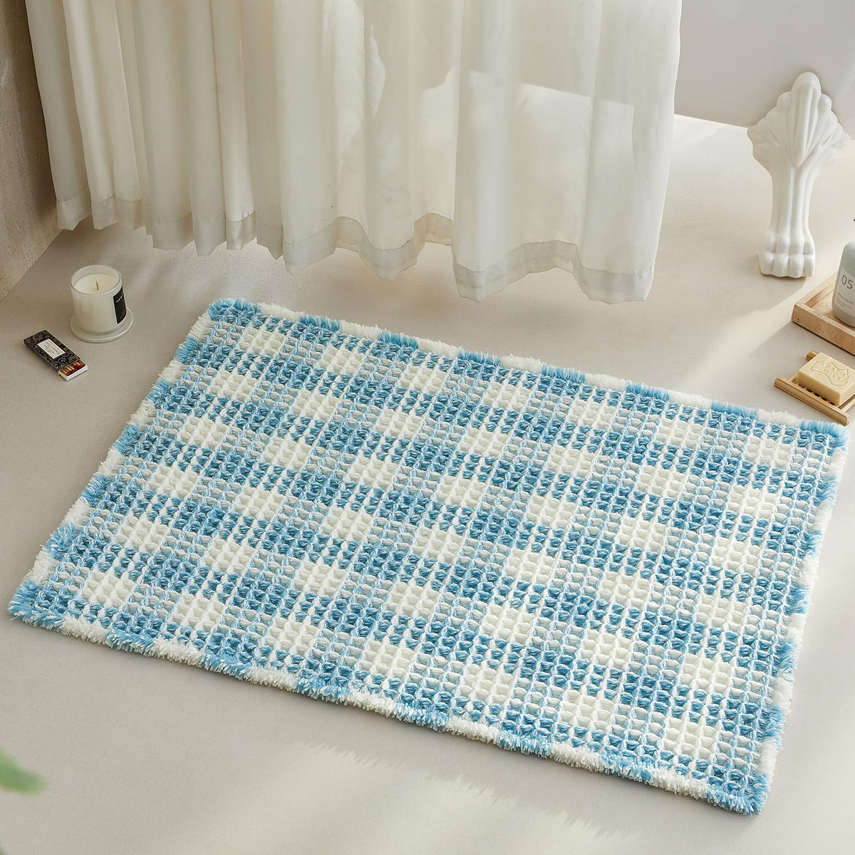 TYUU Waffle Bath Mat, Boho Bathroom Rugs Non Slip Washable, 30x20 Khaki