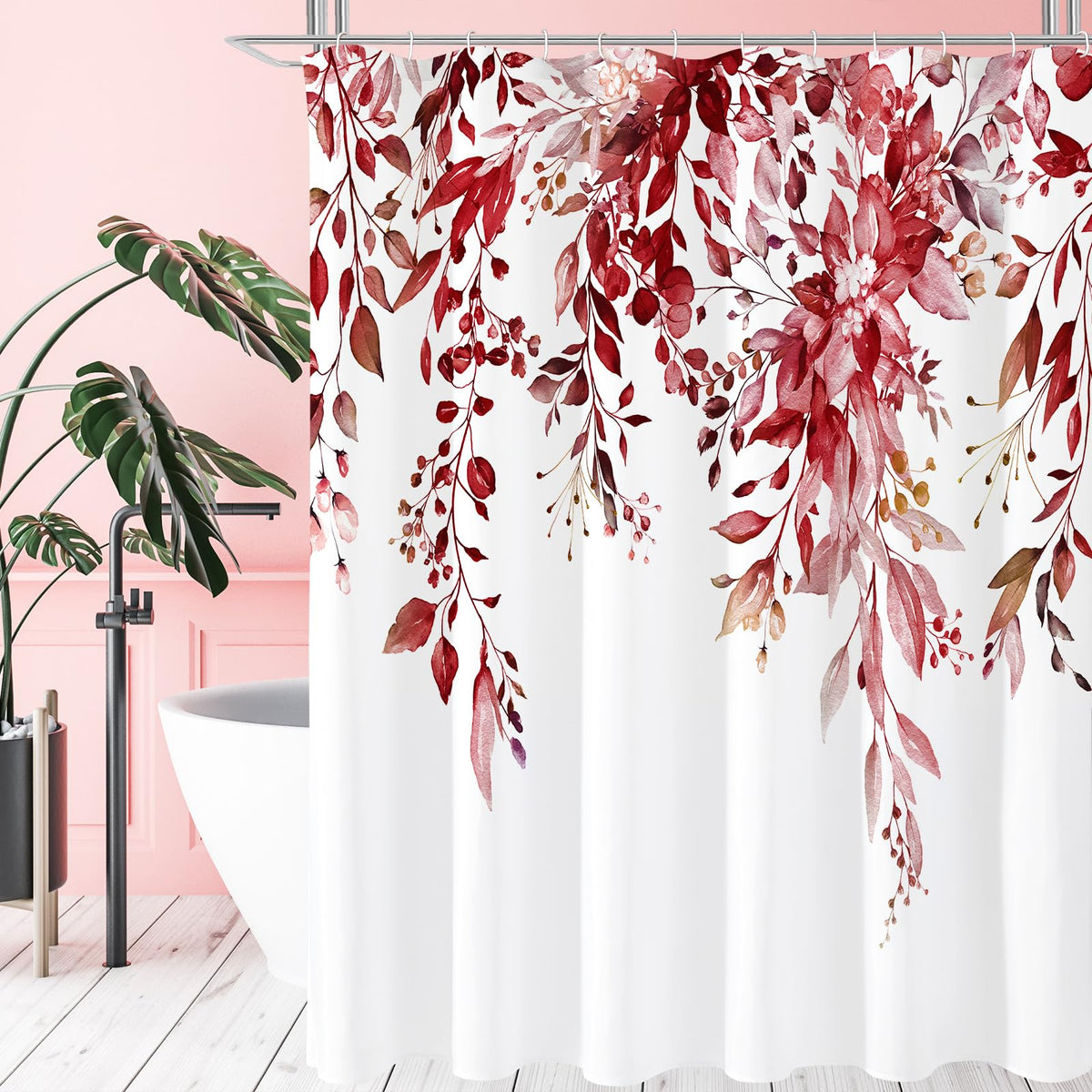 Gibelle Grey Eucalyptus Shower Curtain, Watercolor Floral Print, 72x72