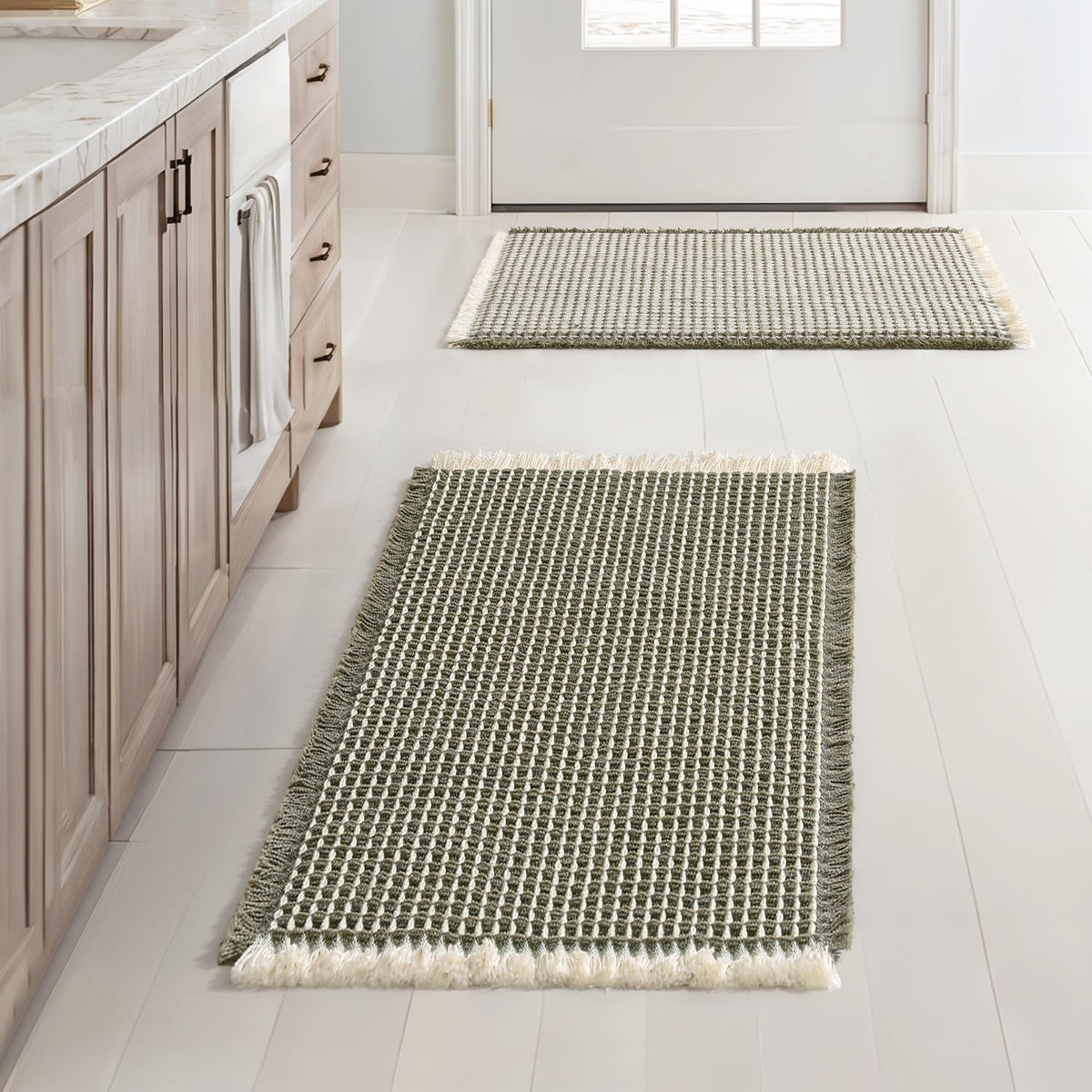 MIULEE Set of 2 Waffle Bathroom Rugs Boho Bath Mat Brown 18x30 Inch