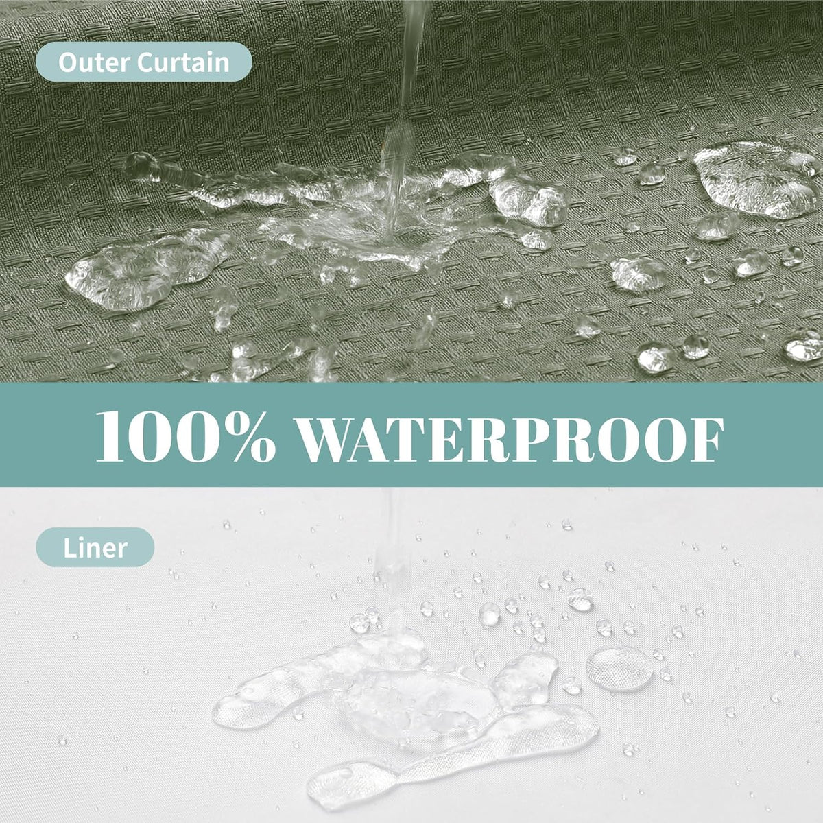 No Hook Extra Long Waffle Shower Curtain with Snap-in Liner,71x98,SageGreen