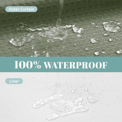 No Hook Extra Long Waffle Shower Curtain with Snap-in Liner,71x98,SageGreen