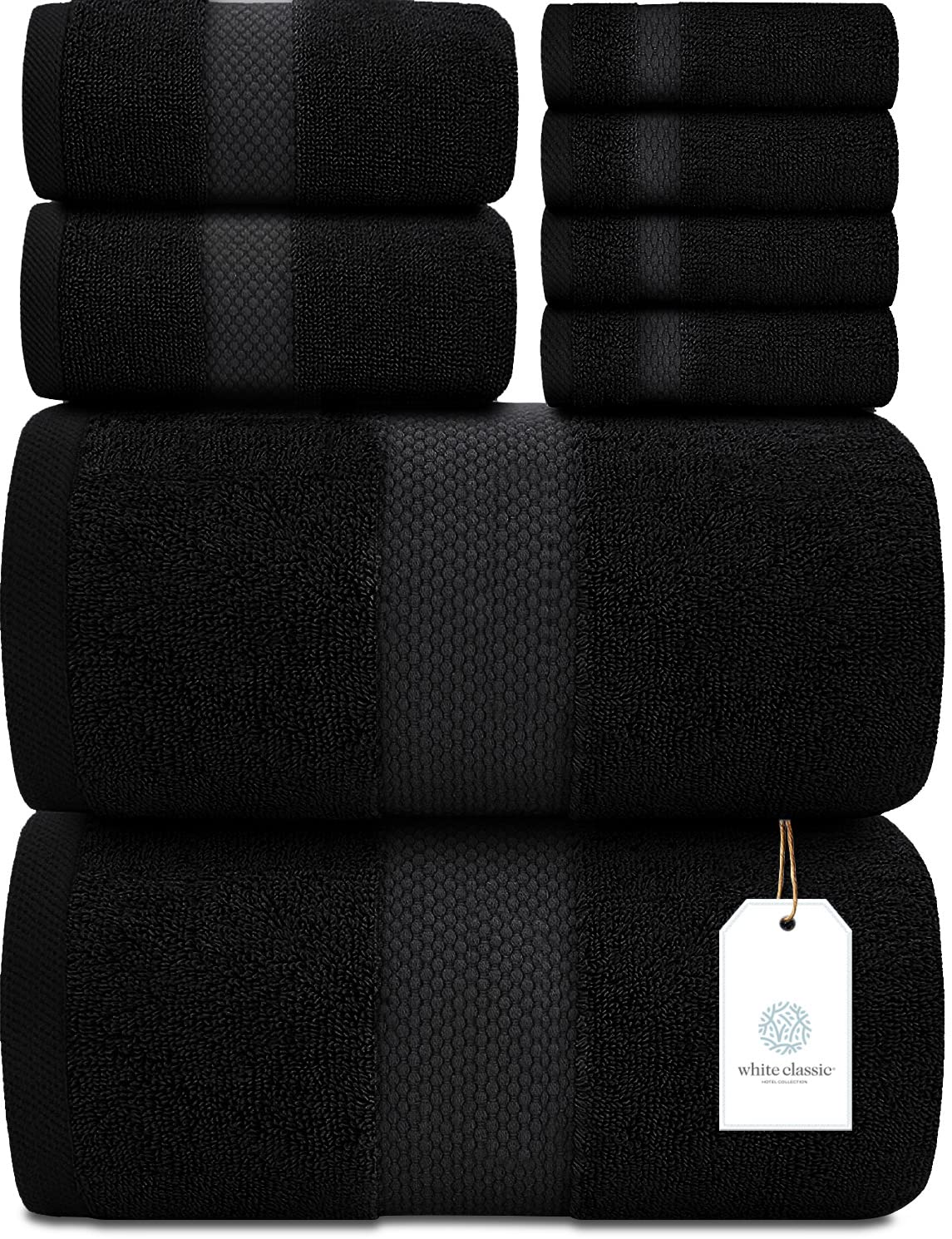 White Classic Luxury White Bath Towel Set of 8 - Soft 100% Turkish Cotton