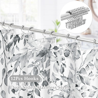 Gibelle 3 in 1 Shower Curtain Set, Grey Eucalyptus Curtain 72x72