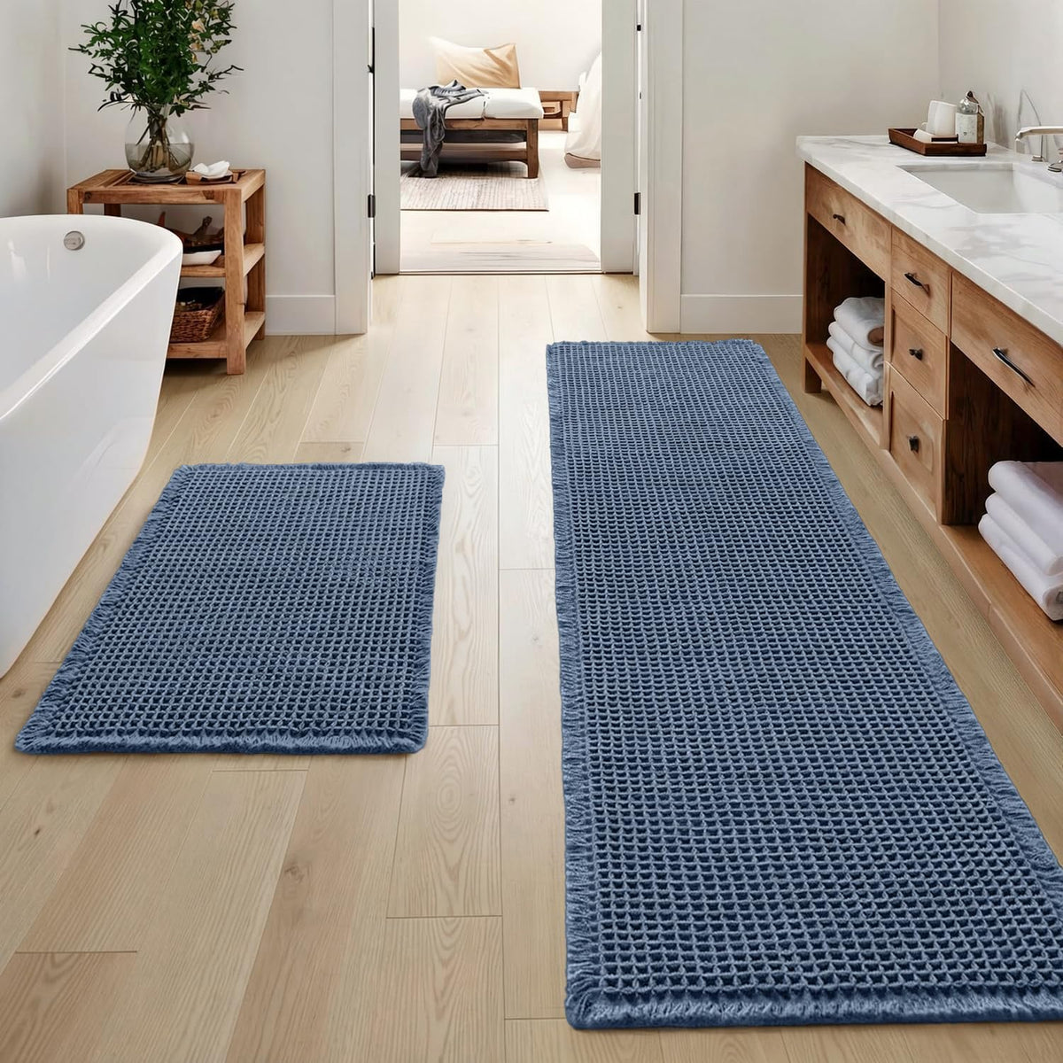 MIULEE Set of 2 Waffle Bathroom Rugs Boho Bath Mat Brown 18x30 Inch