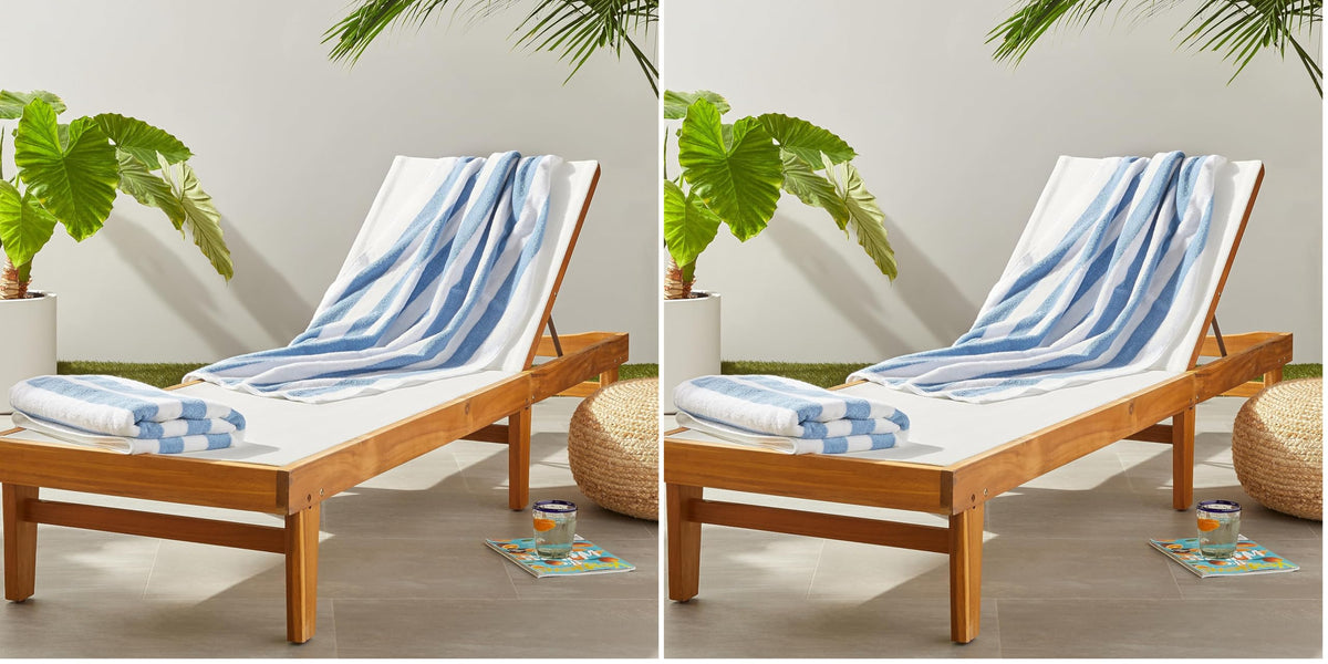 Amazon Basics Soft & Absorbent Beach Towels, 100% Cotton, Cabana Stripe, Machine Washable, Quick Dry, Large 30" x 60", Sky Blue, 2-Pack