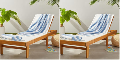 Amazon Basics Soft & Absorbent Beach Towels, 100% Cotton, Cabana Stripe, Machine Washable, Quick Dry, Large 30" x 60", Sky Blue, 2-Pack