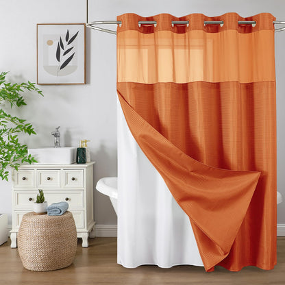 Colorful Star Sage Green No Hook Waffle Shower Curtain Set, 72 x 75 Inch