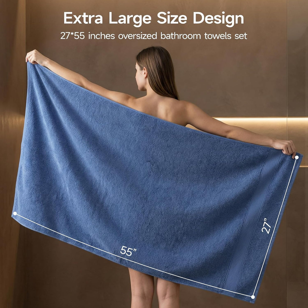 REDKISS 100% Luxury Cotton Bath Towels 4-Pack, Ultra-Thick, Plush, Soft & Highly Absorbent for Bathroom, Hotel, Spa and Home - 27" x 55"