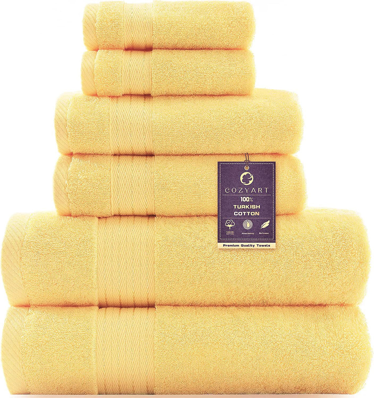 COZYART Luxury Bath Towel Set 6 Pcs, Dark Green 100% Turkish Cotton 650 GSM