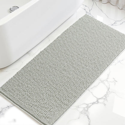 SUBRTEX Bathroom Rugs Chenille Bath Rug Soft Short Plush Bath Mat Soft Shower Mat Water Absorbent Shower Mat Quick Dry Machine Washable(White,18" x 24")