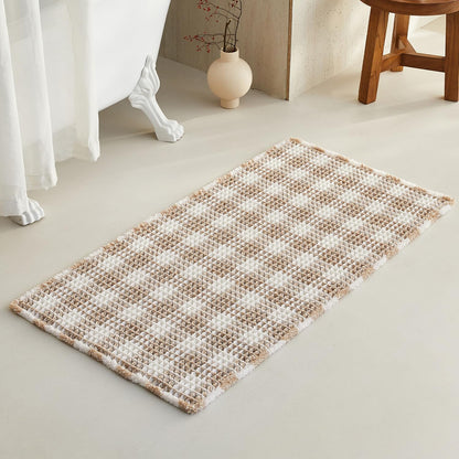 TYUU Waffle Bath Mat, Boho Bathroom Rugs Non Slip Washable, 30x20 Khaki