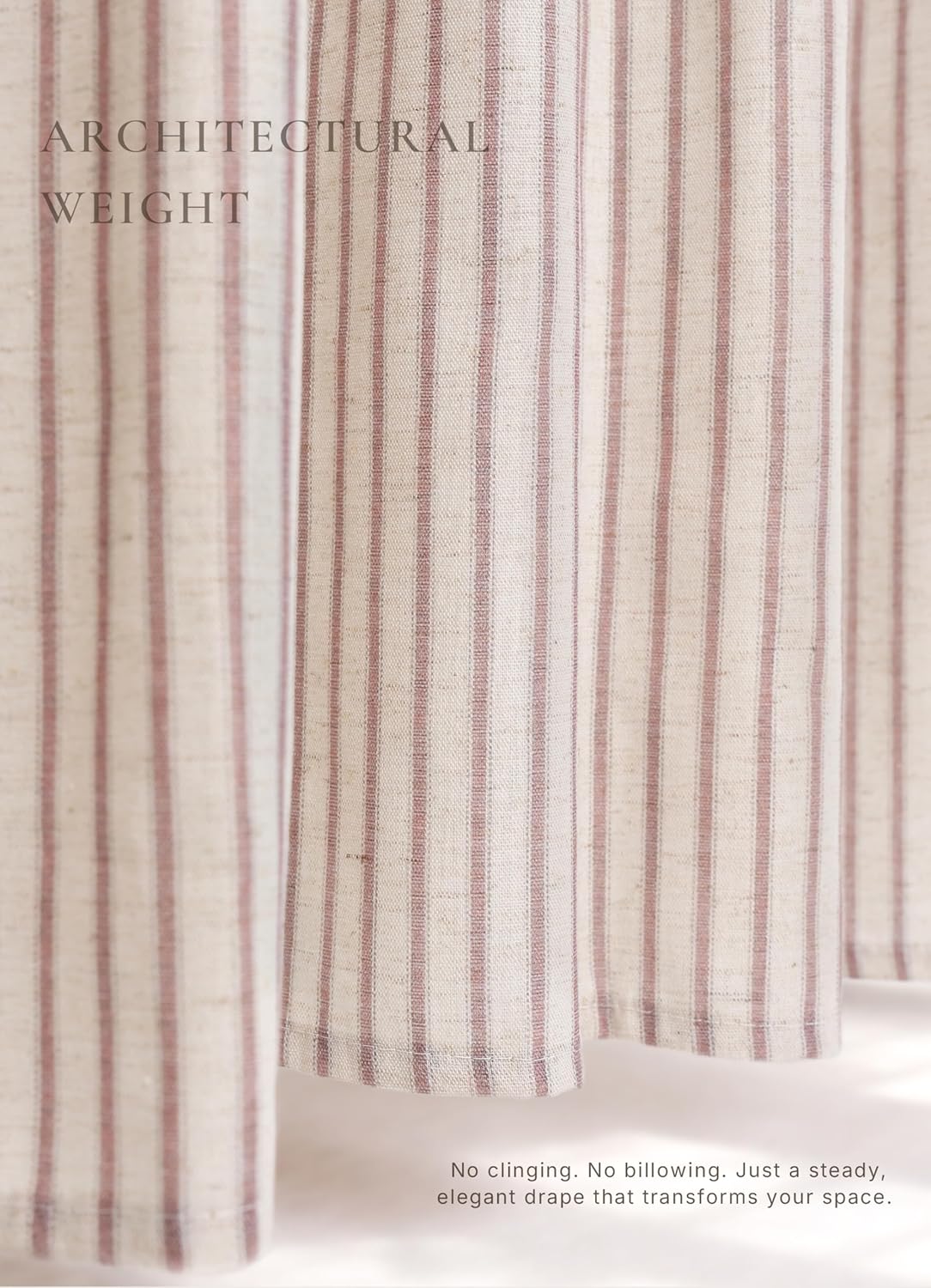 Farmhouse Striped Shower Curtain - 72x72 Inches, Linen Blend Fabric, Breathable & Machine Washable, Rustic Rust for Bathroom Decor (Hooks/Liner Not Included)