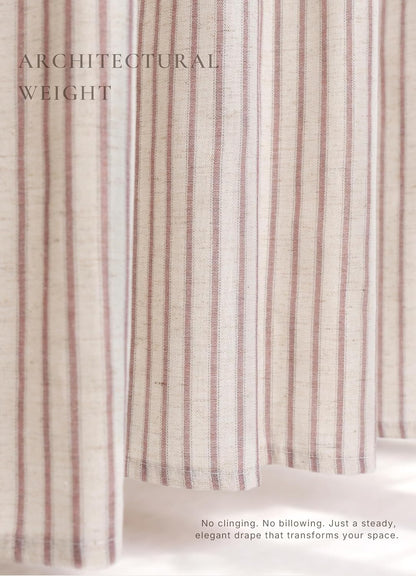 Farmhouse Striped Shower Curtain - 72x72 Inches, Linen Blend Fabric, Breathable & Machine Washable, Rustic Rust for Bathroom Decor (Hooks/Liner Not Included)