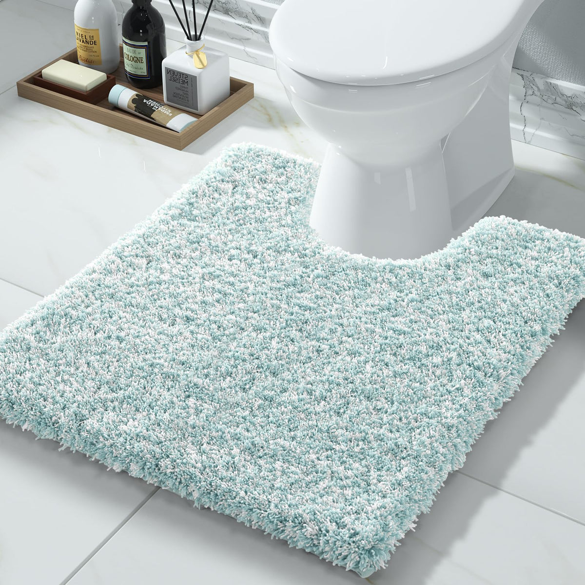 Yimobra Bathroom Rugs Non Slip Washable, Ultra Soft and Water Absorbent Bath Mats, Fluffy Shower Mat Outside, Plush Matts for Bathroom Floor/Sink, 24X17, Home Decor Accessories, Light Gray and White