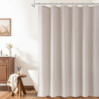 Naturoom Linen Shower Curtain 72 Inch Long for Bathroom Beige 1 Panel