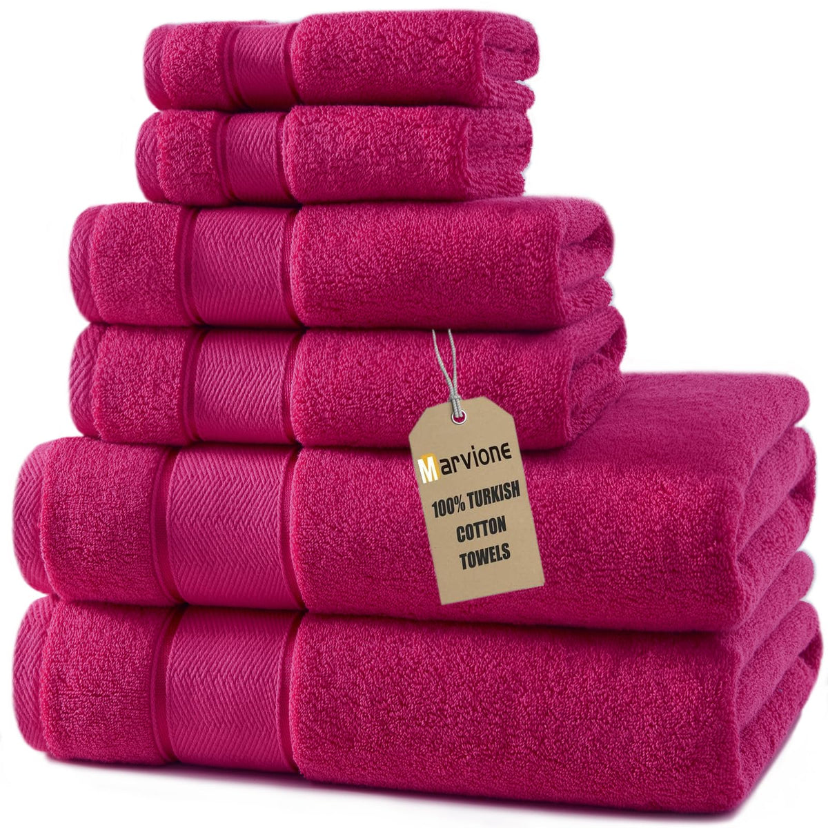 Marvione Bath Towels Set 6 Piece, 100% Turkish Cotton Luxury Towels