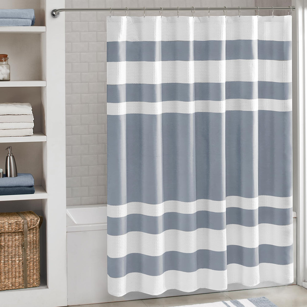 Madison Park Spa Waffle Shower Curtain for Bathroom, 72 x 72, Grey