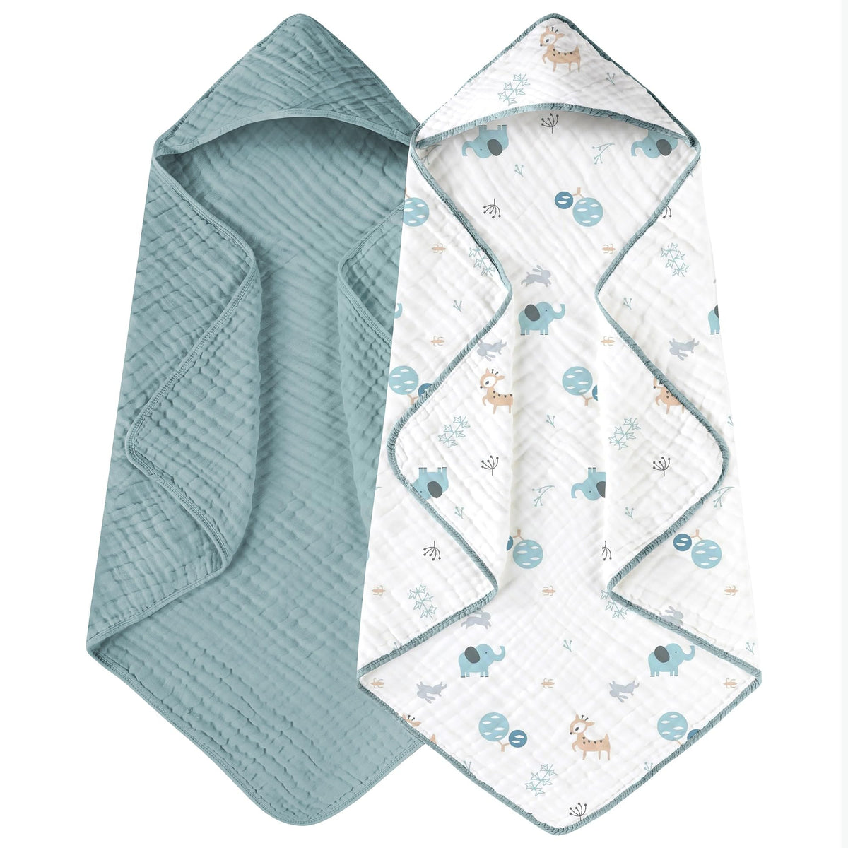 Yoofoss Hooded Baby Bath Towels 2 Pack 100% Muslin Organic Cotton with Hood