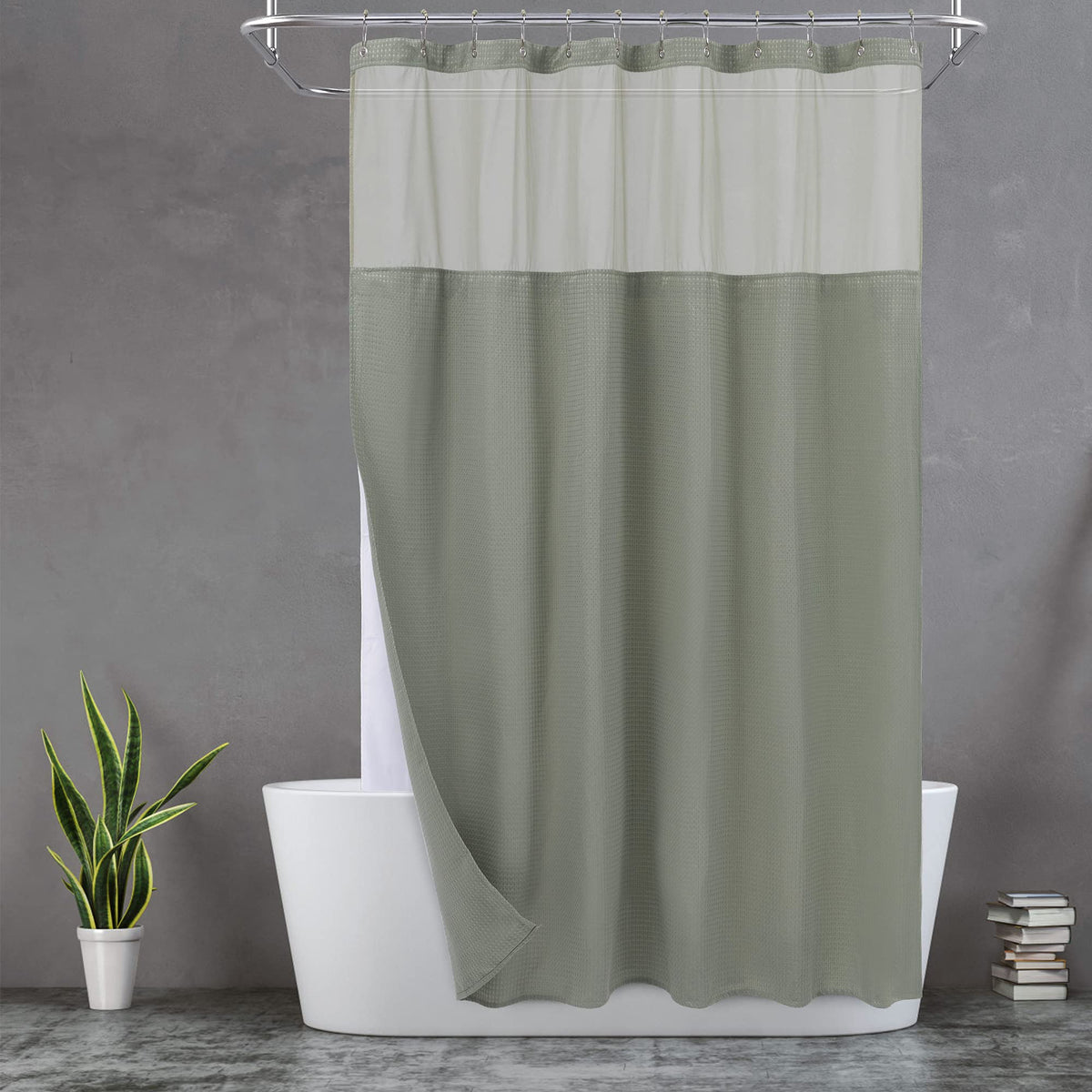 N&Y HOME Waffle Weave Shower Curtain with Snap-in Liner Set White, 71x72