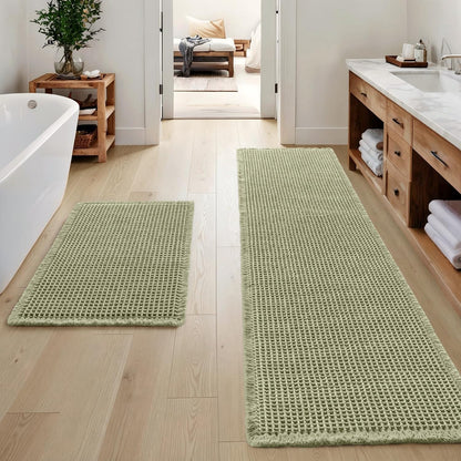 MIULEE Set of 2 Waffle Bathroom Rugs Boho Bath Mat Brown 18x30 Inch