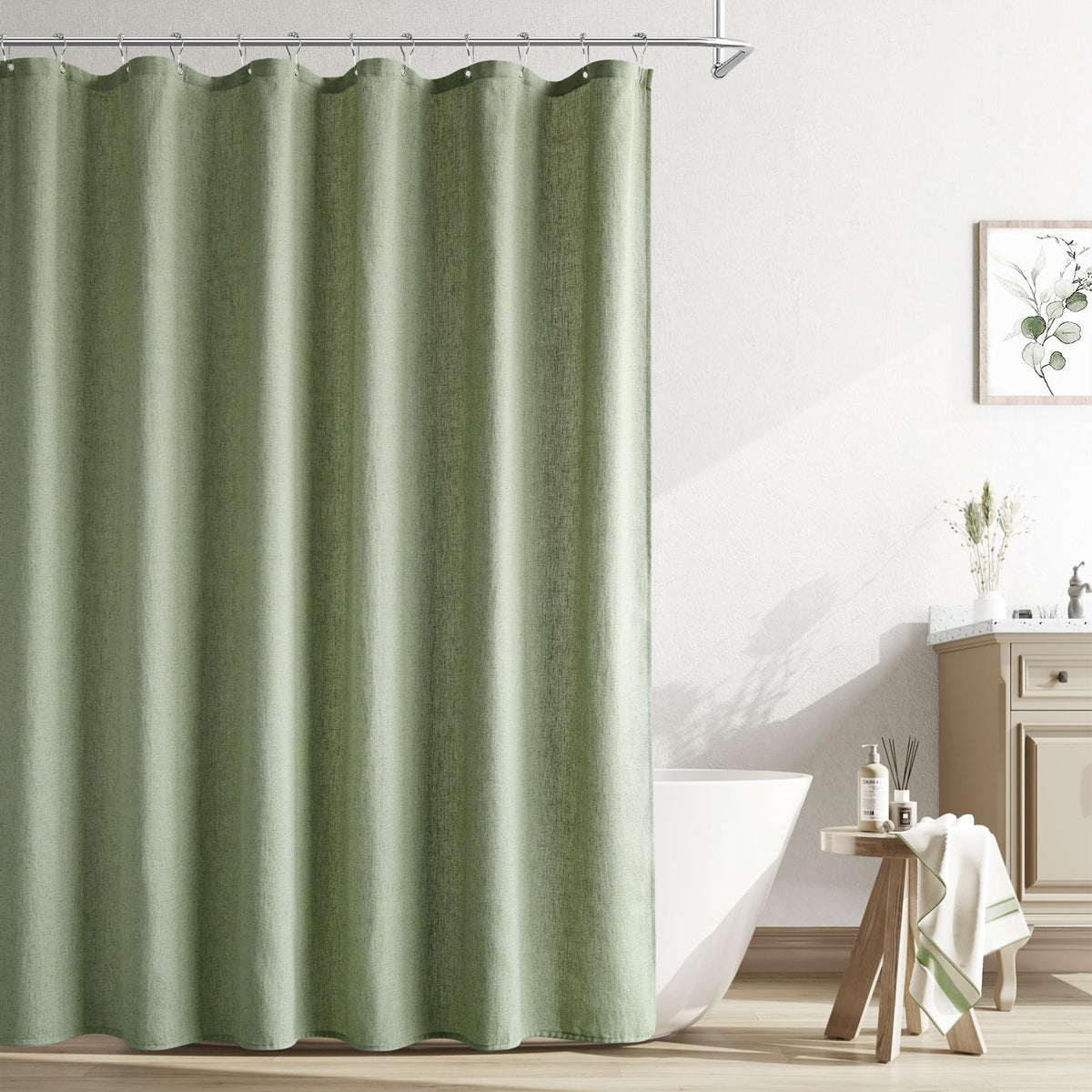 Naturoom Linen Shower Curtain 72 Inch Long for Bathroom Beige 1 Panel