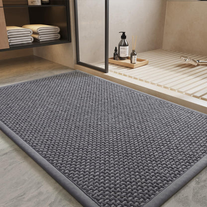 PADOOR-Bath Mat-Super Absorbent Chenille Bathroom Mats-Rubber Backed Bath Mats for Bathroom Non Slip, Easy Clean Bathroom Rugs Front of Bathtub,Shower Room,Sink-17×28, Beige&Cream