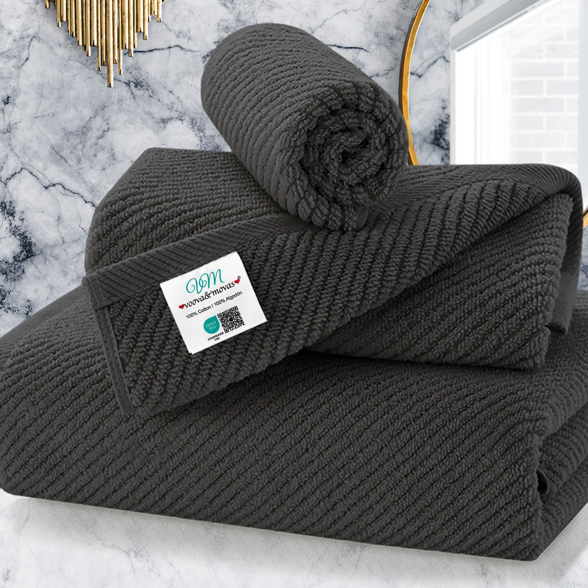 VOOVA & MOVAS 6PC Towel Set, 100% Cotton, Aqua Teal