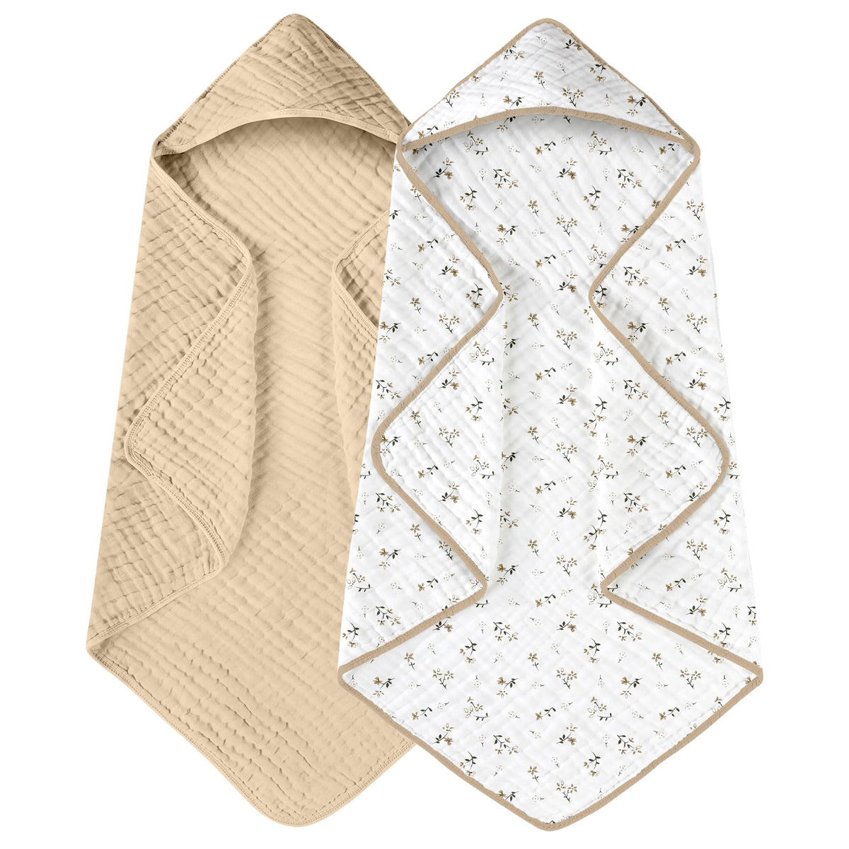 Yoofoss Hooded Baby Bath Towels 2 Pack 100% Muslin Organic Cotton with Hood