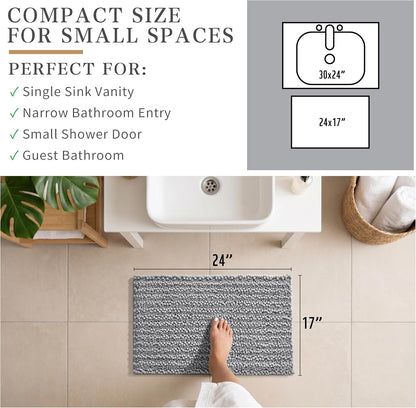 Yimobra Bathroom Rugs Non-Slip Washable – Extra Soft & Absorbent Chenille Bath Mat, Quick-Dry Plush Shaggy Floor & Vanity Bath Rugs for Tub & Shower, Modern Home Decor Accessories, 24 x 17, Grey