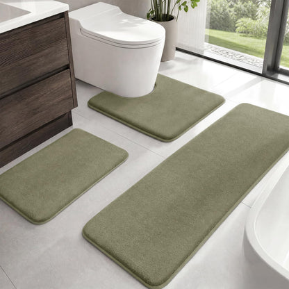 HUXMEYSON Bathroom Rugs Sets 3 Piece, Non-Slip & Quick Dry Bath Mat Set, Ultra Soft Velvet Bath Rugs for Bathroom, Toilet and Shower Floor, Grey