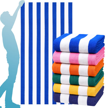Genovega 6 Packs Oversized 72x40 Inch Stripe Beach Towel Thin Terry Set XL Big Extra Large Accessories Essentials Soft Clearance Super Pool Travel Bath Swim Camping Towels Bulk Men Women Adults Gift