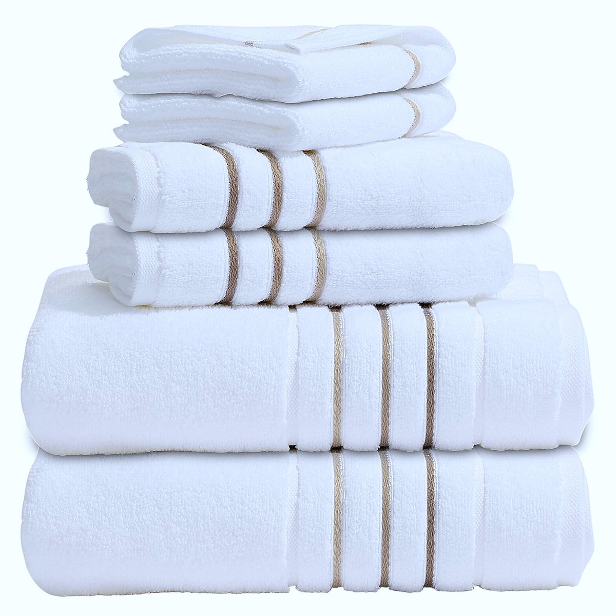 Bath Towels Set for Bathroom – Luxury 6-Piece Cotton Towels, Soft Absorbent & Quick Dry, 600 GSM Bath Towels for Bathroom, Hotel Spa Quality (White/Charcoal, 6- Bath Towel Set)