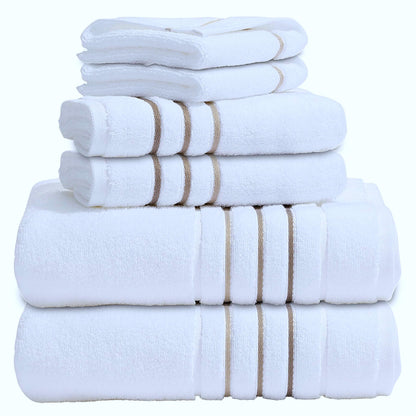Bath Towels Set for Bathroom – Luxury 6-Piece Cotton Towels, Soft Absorbent & Quick Dry, 600 GSM Bath Towels for Bathroom, Hotel Spa Quality (White/Charcoal, 6- Bath Towel Set)